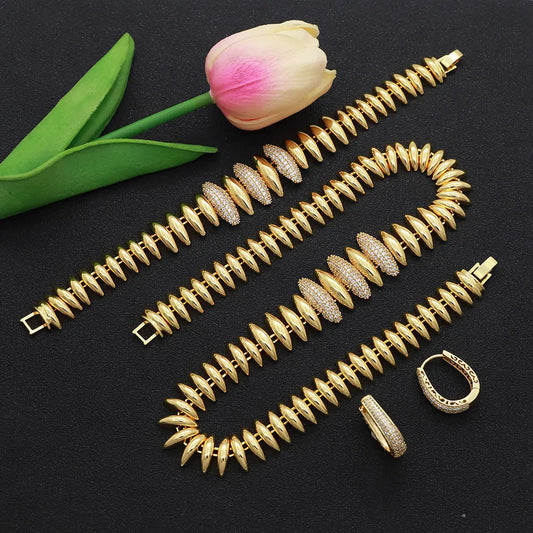 Dubai Vintage Jewelry Sets For Women Luxury Design Shiny Zircon Gold Plated Necklace Earring Bangle Wedding Party Accessories    Home Decor Supply | Online Retail | ShoreShopper.com