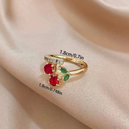Cherry Jewelry (Ring/Bracelet Optional) - Gold Tone Crystal Charm Adjustable Cute Y2K Jewelry Accessory Daily Party Holiday Gift    Home Decor Supply | Online Retail | ShoreShopper.com