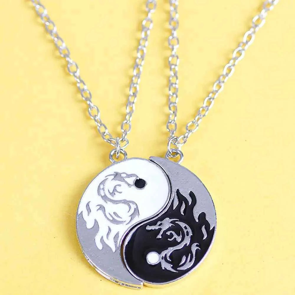 Style For Best Friends Women Fashion Jewelry Lovers Men Couple Necklace Yin Yang Necklace Clavicle chain Gossip Dragon Pendant