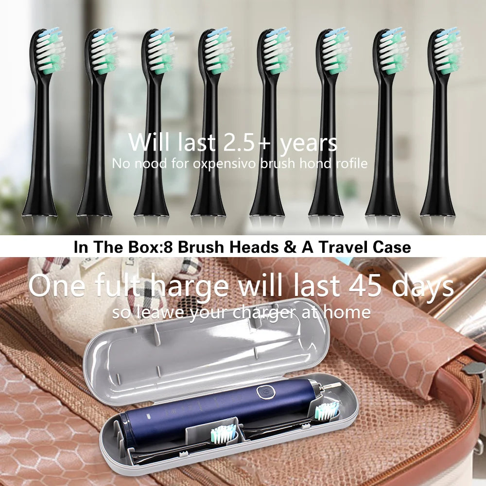 2026 NEW USB Rechargeable Electric Toothbrush Automatic Toothbrush for Adults with 5 Modes and 8 Replacement Brush Heads - ShoreCo.Shop