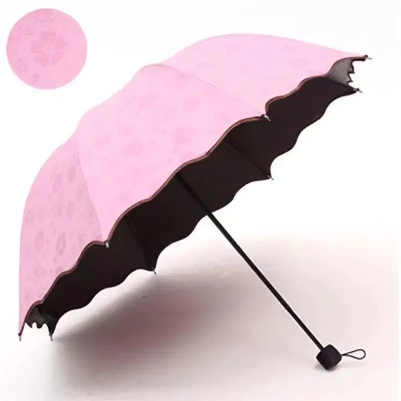 Umbrella Encountering Water Flowering 3-Fold Handheld Travel Umbrella UV Protection Portable Rain Umbrella with Parasol Frame    Your Coastal Marketplace | Shoreshopper.com