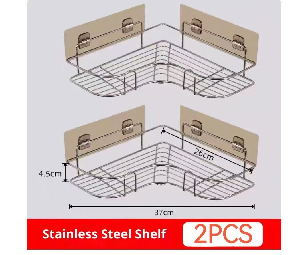 No Drilling Stainless Steel Triangle Double Layer Shelf for Bathroom Balcony Kitchen Corner Storage Space Saving Durable Design    Home Decor Supply | Online Retail | ShoreShopper.com