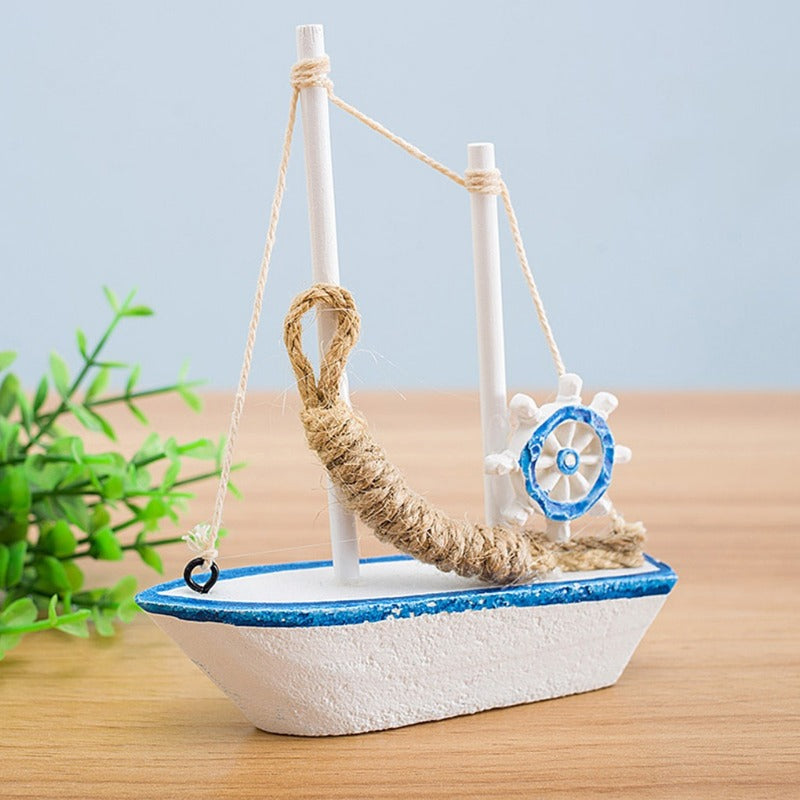 1pc Mini Mediterranean Style Marine Nautical Wooden Blue Sailing Boat Ship Wood Crafts Ornaments Party Room Home Decoration    Your Coastal Marketplace | Shoreshopper.com