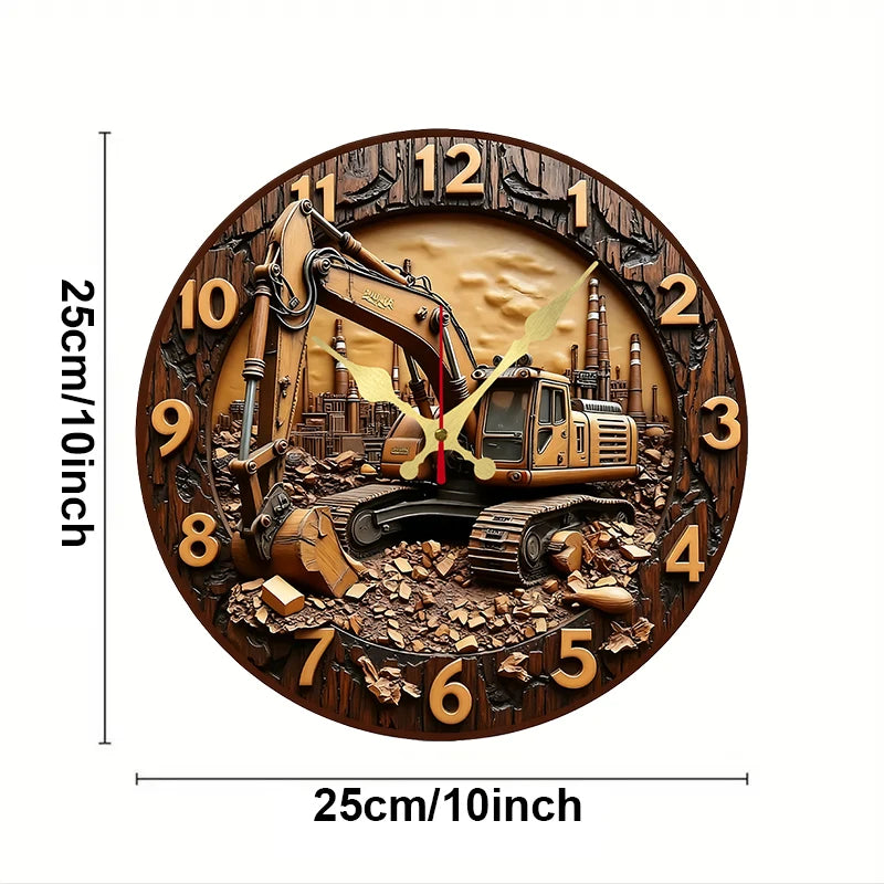 Excavator Industrial Wooden Round Silent Hanging Wall Clock, Suitable For Living Room,Office,Study Room,Bedroom, Home Decoration    Home Decor Supply | Online Retail | ShoreShopper.com