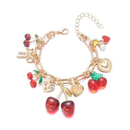 Cherry Jewelry (Ring/Bracelet Optional) - Gold Tone Crystal Charm Adjustable Cute Y2K Jewelry Accessory Daily Party Holiday Gift    Home Decor Supply | Online Retail | ShoreShopper.com