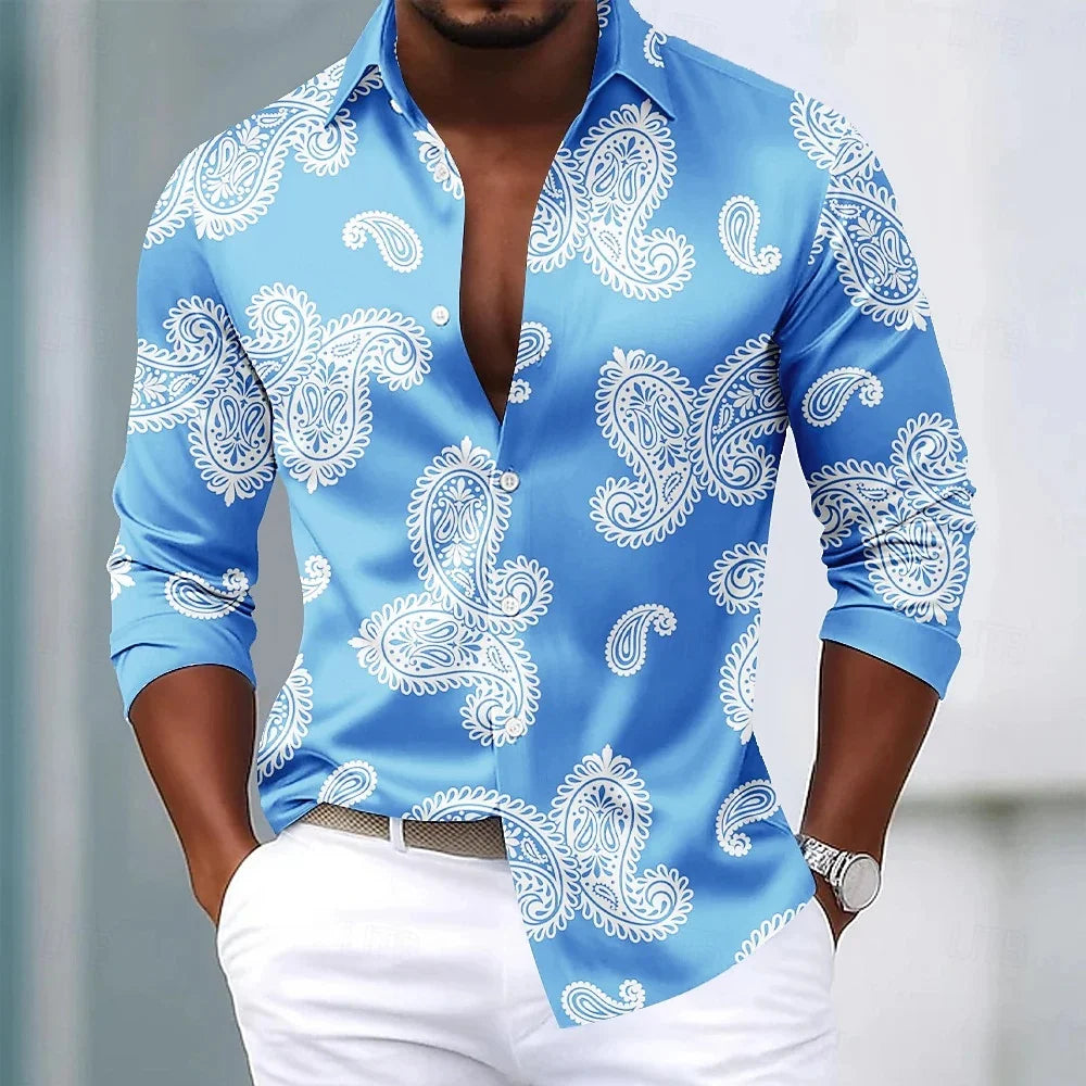 Men's Paisley Floral Print Shirt Fashionable Retro Casual Comfortable Soft Top for Social Party Holiday Clothing    Home Decor Supply | Online Retail | ShoreShopper.com