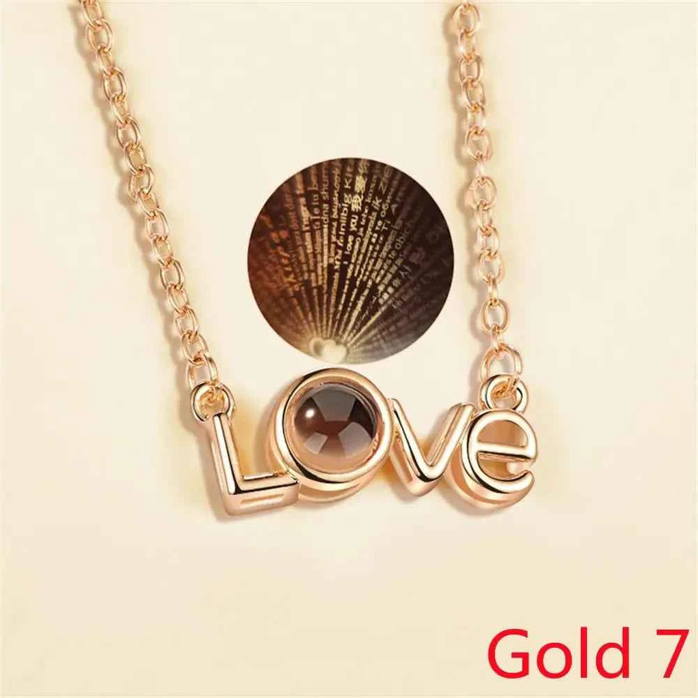 New Letter Necklace 100 Languages I Love You Projection Pendant Necklace Women Jewelry Collier Femme Bijoux Best Friends Gifts