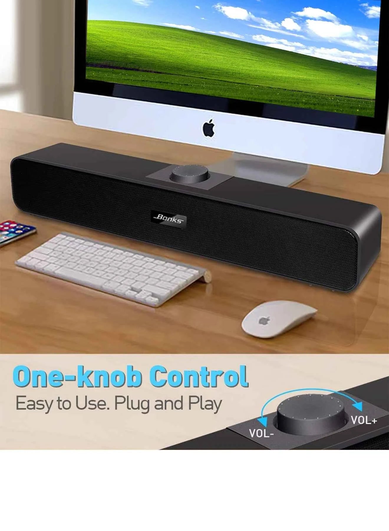 B Computer Speakers with 3.5 mm Aux, Small PC Speakers Powered by USB, USB Soundbar for Monitor，Wired USB Desktop Speaker,