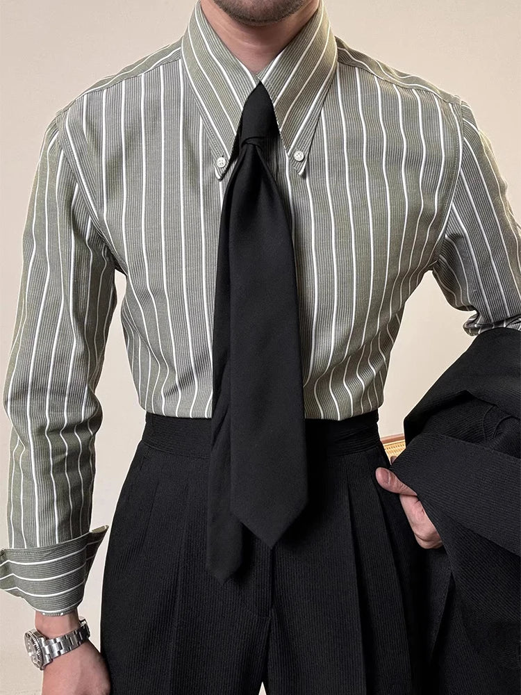 Vintage Striped Printed Slim Shirts Mens Casual Long Sleeve Lapel Buttoned Shirt 2025 Spring Fall Mens Shirt Naple Style Clothes    Home Decor Supply | Online Retail | ShoreShopper.com