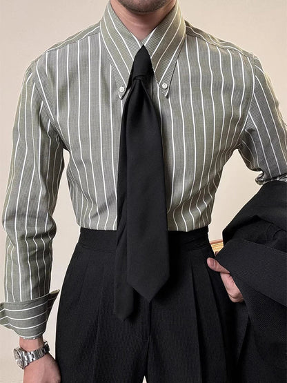 Vintage Striped Printed Slim Shirts Mens Casual Long Sleeve Lapel Buttoned Shirt 2025 Spring Fall Mens Shirt Naple Style Clothes    Home Decor Supply | Online Retail | ShoreShopper.com
