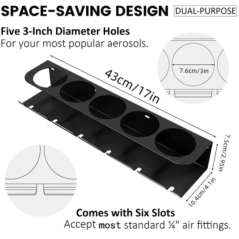 Pneumatic Tool Holder and Aerosol Rack Combo, Wall Mounted Metal Spray Can Bottle Holder Air Tool Organizer Rack for Garages - ShoreCo.Shop
