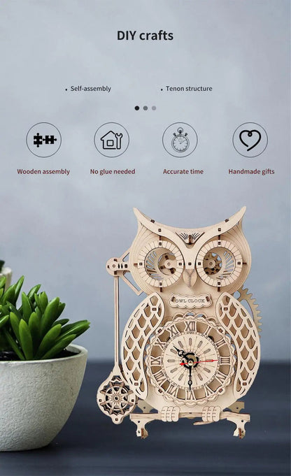 Wooden Puzzle 3D Owl Clock Model Building Kits Creative DIY Wall Clock Mechanical Retro Pendulum Clock Assembly Toy for Adults    Home Decor Supply | Online Retail | ShoreShopper.com