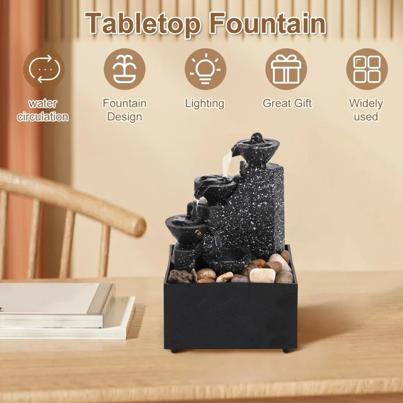 Desktop Art Waterfall Fountain with LED Light, Small Indoor Zen Ornament for Home Living Room Bedroom Office Decor    Home Decor Supply | Online Retail | ShoreShopper.com