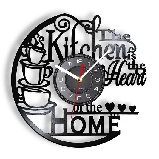 The Kitchen The Heart Of The Home Inspired Vinyl Record Clock Modern Design Vinyl Wall Watch Kitchen Decor Noiseless Timepieces    Home Decor Supply | Online Retail | ShoreShopper.com
