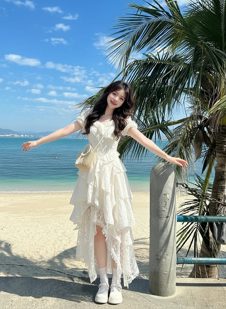 Beach Vacation Bohemian Style Waist-Cinched Dress Summer New Arrival Elegant Skirt Polyester Fiber Short Sleeve V-Neck Loose Fit    Your Coastal Marketplace | Shoreshopper.com