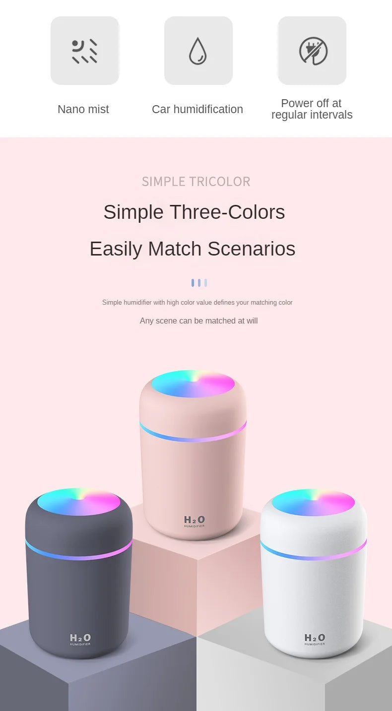 Portable Mini Air Humidifier For Bedroom,Personal Desktop,Car With Colorful Mood Lighting 2 Mist Modes And Auto Shut-Off - ShoreCo.Shop