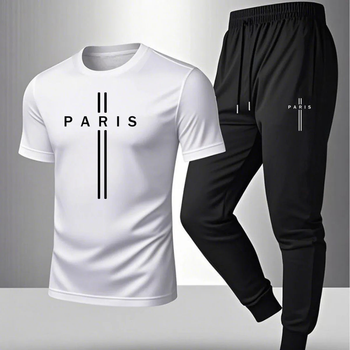 2026 NEW Men's Summer Casual Pants+Short Sleeve T-shirt Set Paris Paris Paris Printed Two Piece Set Men's Sports Set    Home Decor Supply | Online Retail | ShoreShopper.com