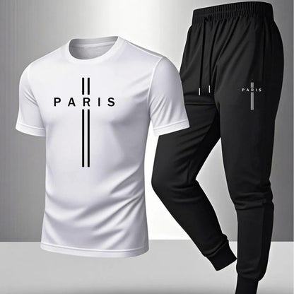 2026 NEW Men's Summer Casual Pants+Short Sleeve T-shirt Set Paris Paris Paris Printed Two Piece Set Men's Sports Set    Home Decor Supply | Online Retail | ShoreShopper.com