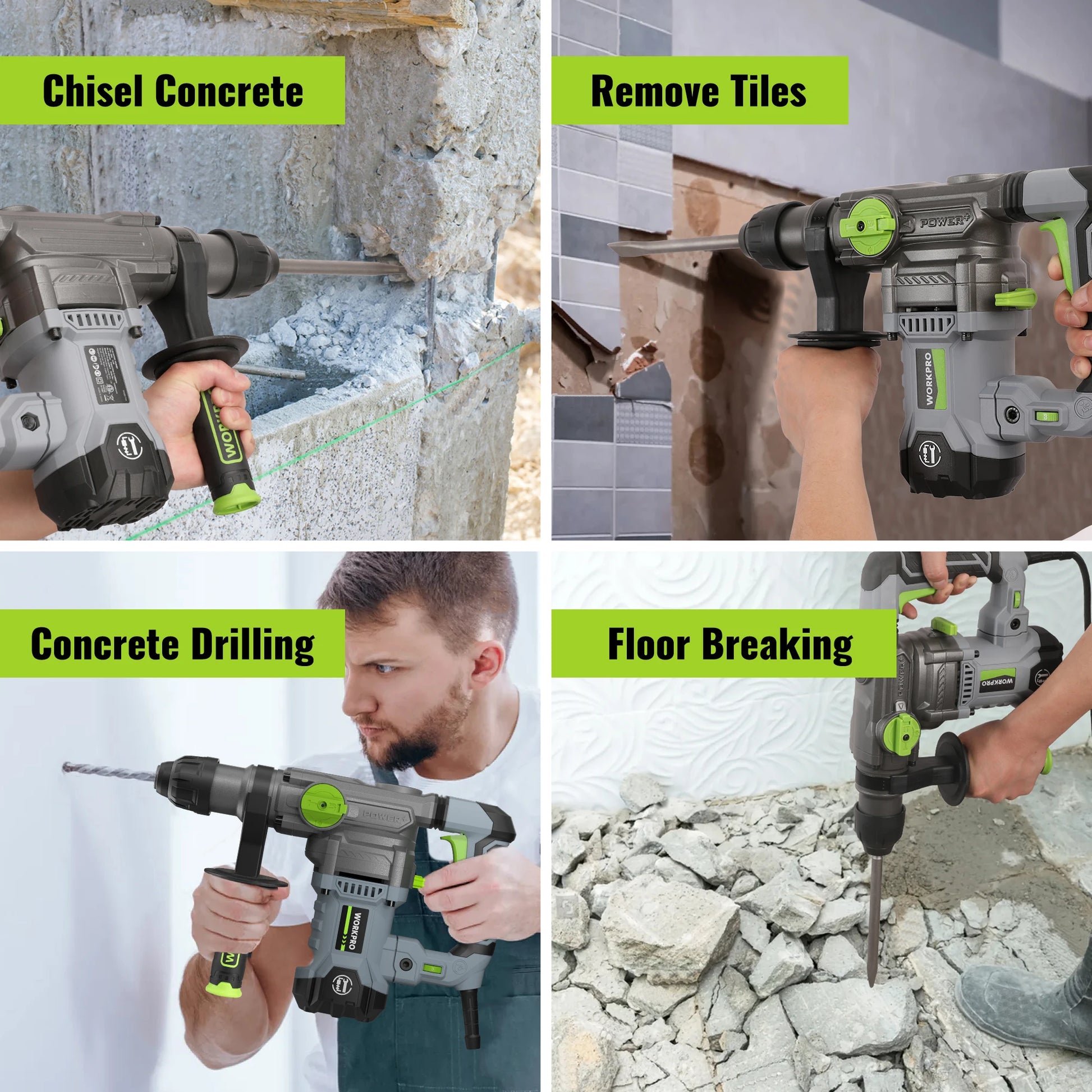 WORKPRO  12.5 AMP Heavy Duty Rotary Hammer Drill for Concrete 32mm MAX, Steel 13mm MAX,Wood 42mm MAX. - ShoreCo.Shop