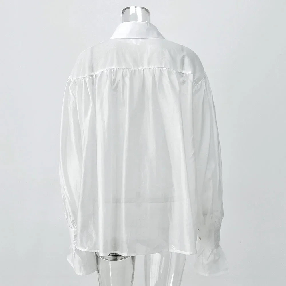 Women's Shirt Long Sleeve Turn-down Collar Sexy See-through Loose Button Women Shirts Beach Style Simple Solid Color Casual Tops    Your Coastal Marketplace | Shoreshopper.com
