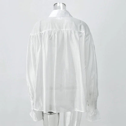 Women's Shirt Long Sleeve Turn-down Collar Sexy See-through Loose Button Women Shirts Beach Style Simple Solid Color Casual Tops    Your Coastal Marketplace | Shoreshopper.com
