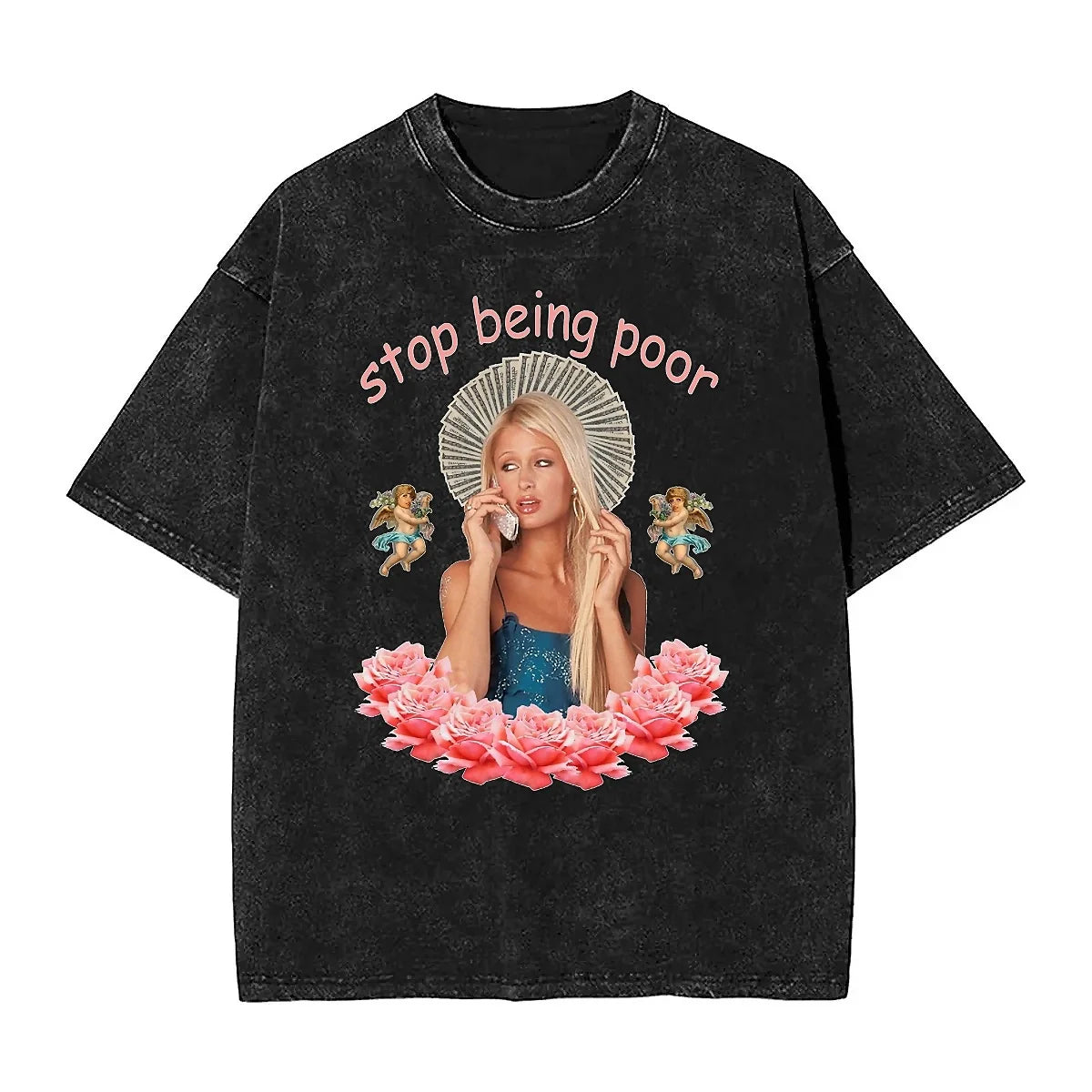 2026 Spring/Summer Paris Hilton Washed T-Shirt Harajuku No Longer Poor Summer Y2K Classic Casual Jacket    Home Decor Supply | Online Retail | ShoreShopper.com