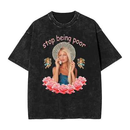 2026 Spring/Summer Paris Hilton Washed T-Shirt Harajuku No Longer Poor Summer Y2K Classic Casual Jacket    Home Decor Supply | Online Retail | ShoreShopper.com