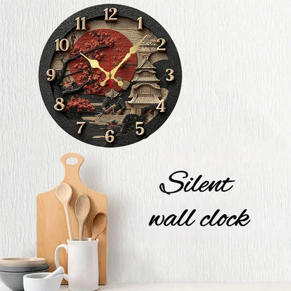 Samurai Themed Wooden Round Silent Hanging Wall Clock, Suitable For Living Room, Office, Study Room, Bedroom, Home Decoration    Home Decor Supply | Online Retail | ShoreShopper.com