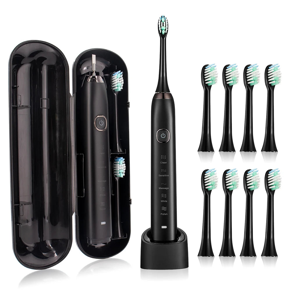 2026 NEW USB Rechargeable Electric Toothbrush Automatic Toothbrush for Adults with 5 Modes and 8 Replacement Brush Heads - ShoreCo.Shop