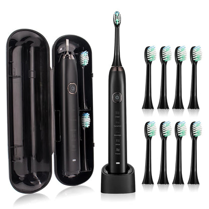 2026 NEW USB Rechargeable Electric Toothbrush Automatic Toothbrush for Adults with 5 Modes and 8 Replacement Brush Heads - ShoreCo.Shop
