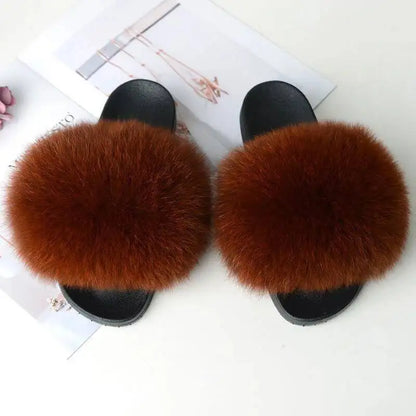 Summer Women Fur Slides Fluffy Furry Slippers Indoor Fuzzy Flip Flops Casual Outdoor Flat Ladies Fur Sandals Plush House Shoes - ShoreCo.Shop