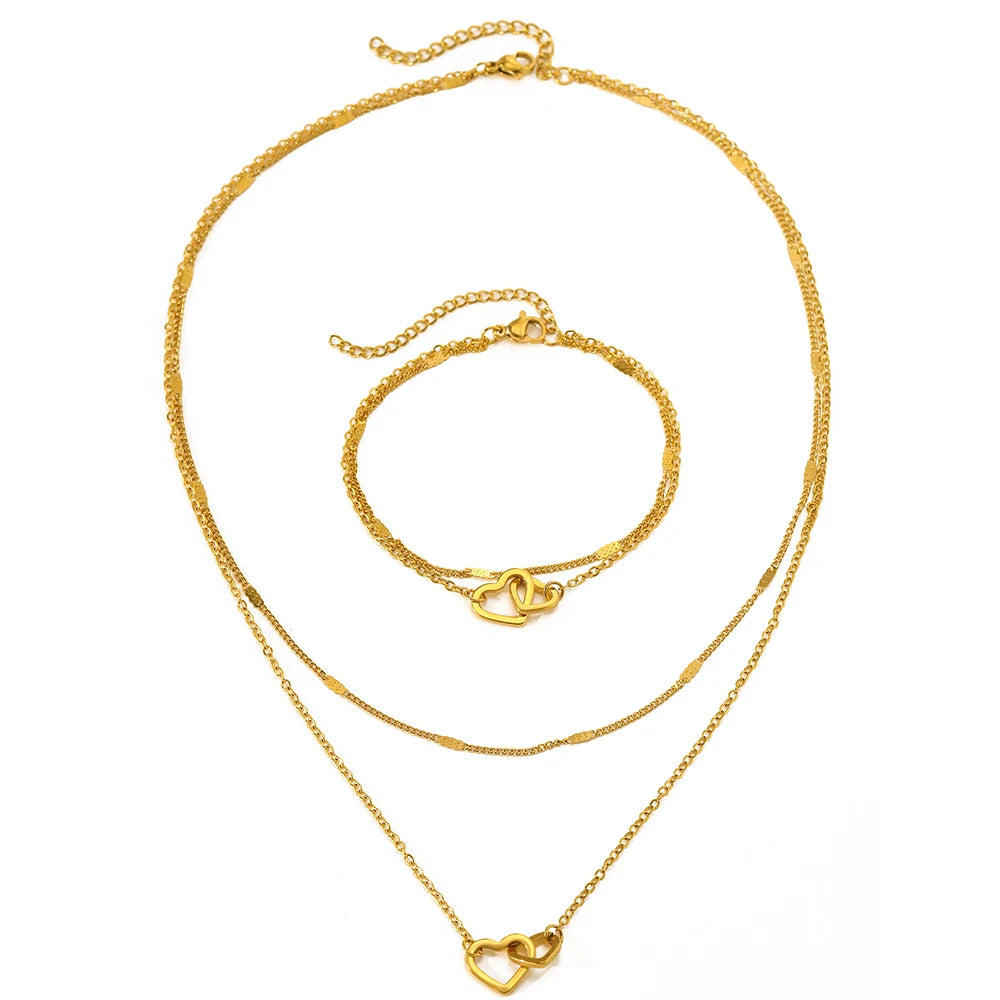 Stainless Steel Jewelry Sets High-end Atmosphere Love Bracelet Love Necklace Double Chain Design Jewelry Sets For Women Jewelry    Home Decor Supply | Online Retail | ShoreShopper.com