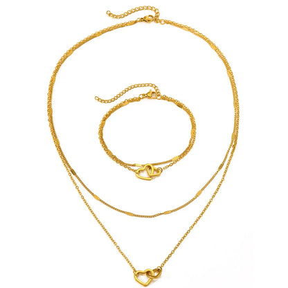 Stainless Steel Jewelry Sets High-end Atmosphere Love Bracelet Love Necklace Double Chain Design Jewelry Sets For Women Jewelry    Home Decor Supply | Online Retail | ShoreShopper.com