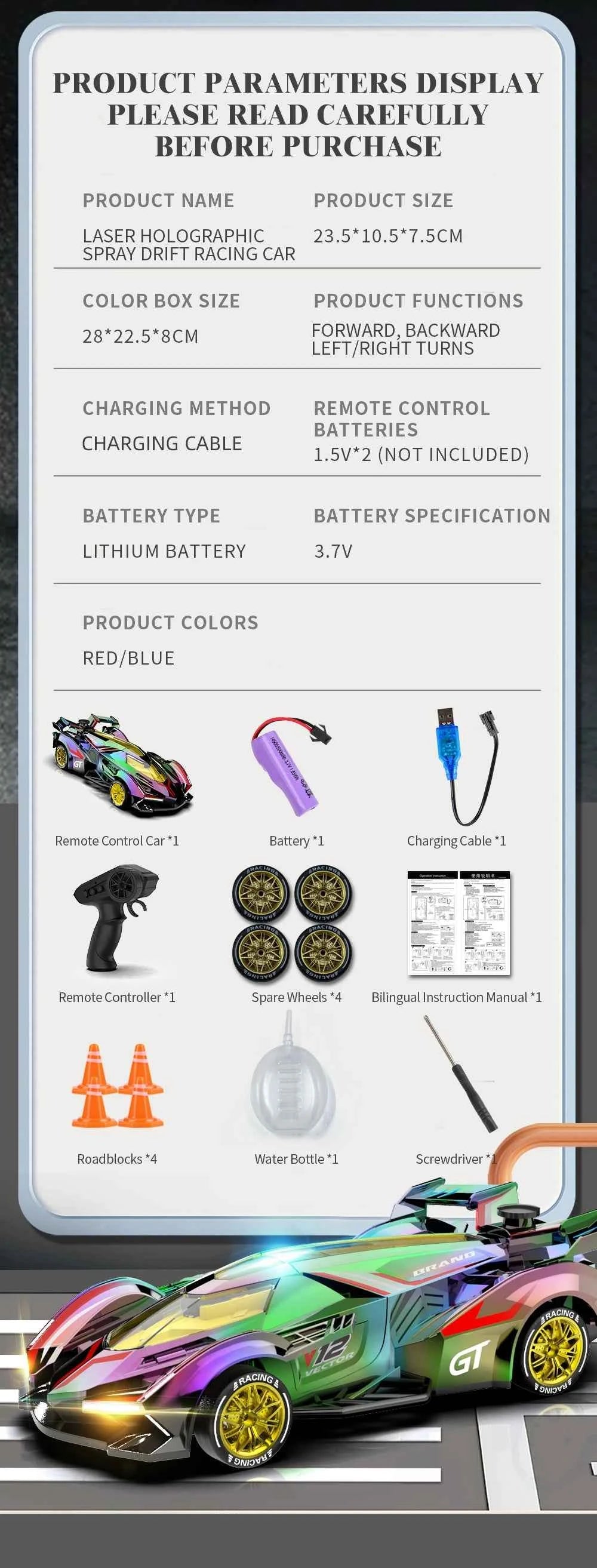 Rc Car 4Ch High-Speed Remote Control Drift Racing Car Electric Sportscar Toy Vehicle Model Toys for Boys Kids Birthday Gift