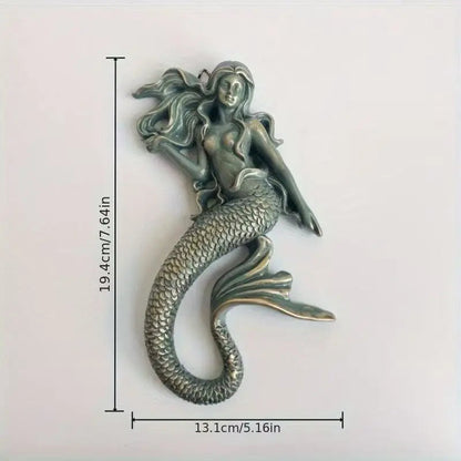 Retro Distressed Blue Mermaid Figurine Resin Mermaid Wall Art Decor Nautical Tabletop Statue for Bathroom Bedroom Seaside House    Your Coastal Marketplace | Shoreshopper.com