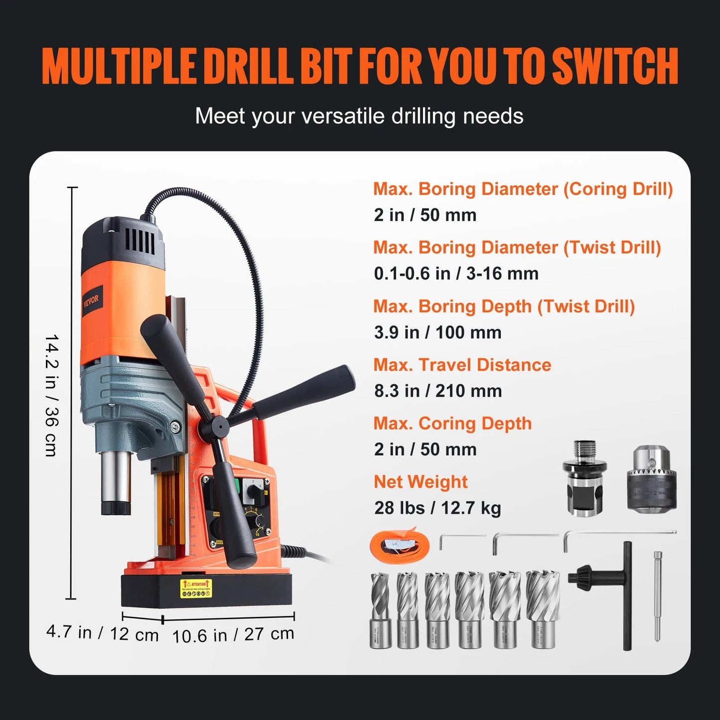 SucceBuy 1300W 1400W 2" Electric Drilling Machine Magnetic Drill Press Boring Diameter Power Drill 810 PRM Drill    Home Decor Supply | Online Retail | ShoreShopper.com
