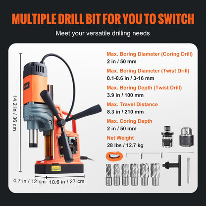 SucceBuy 1300W 1400W 2" Electric Drilling Machine Magnetic Drill Press Boring Diameter Power Drill 810 PRM Drill    Home Decor Supply | Online Retail | ShoreShopper.com
