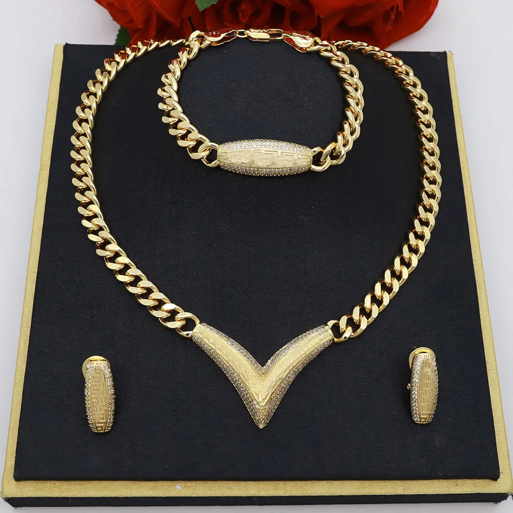 Dubai Vintage Jewelry Sets For Women Luxury Design Shiny Zircon Gold Plated Necklace Earring Bangle Wedding Party Accessories    Home Decor Supply | Online Retail | ShoreShopper.com