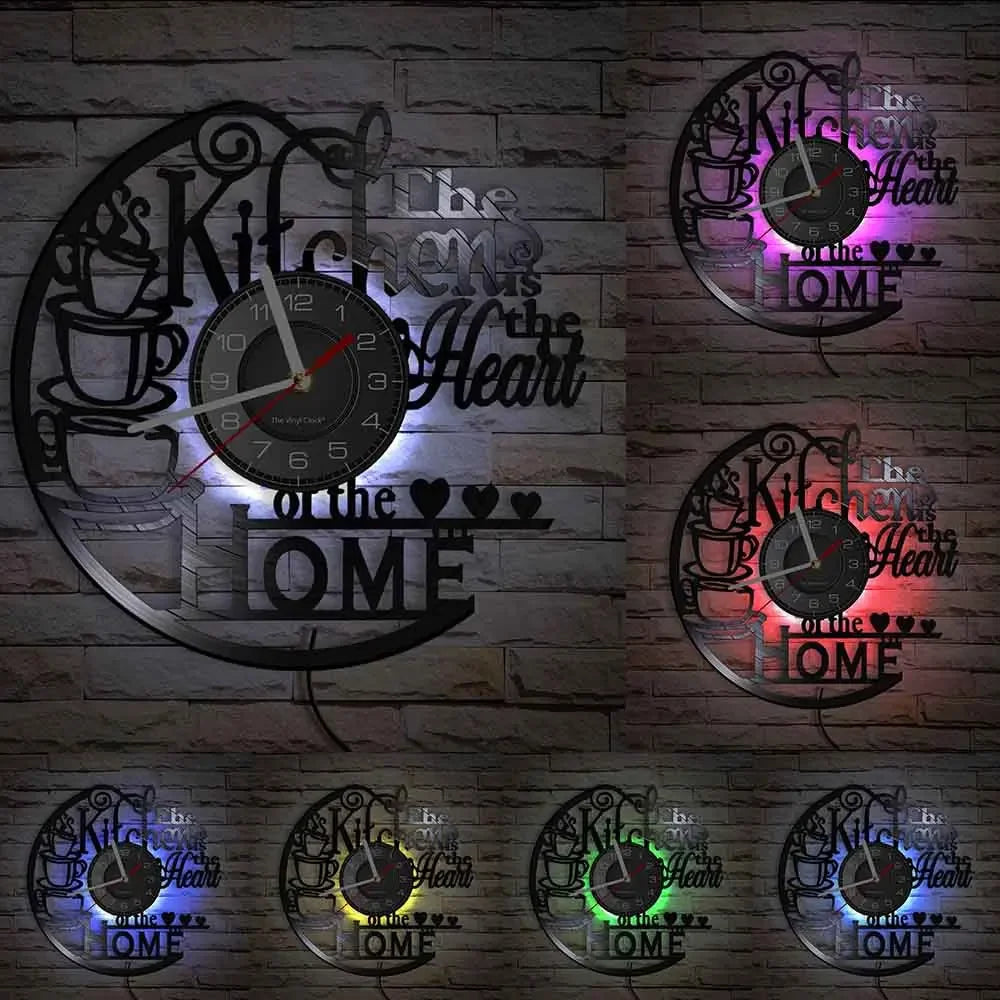 The Kitchen The Heart Of The Home Inspired Vinyl Record Clock Modern Design Vinyl Wall Watch Kitchen Decor Noiseless Timepieces    Home Decor Supply | Online Retail | ShoreShopper.com