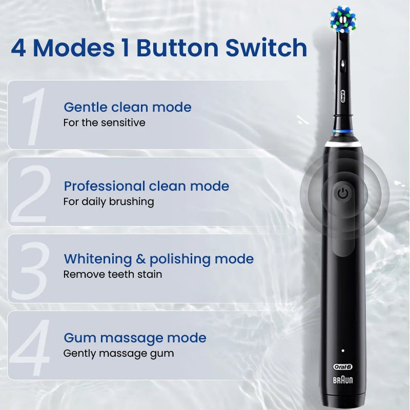 Oral B Pro 4 Ultra Electric Toothbrush 3D Rotation Rechargeable Teeth Brush Pressure Sensor 4 Brushing Modes 2 Min Timer - ShoreCo.Shop