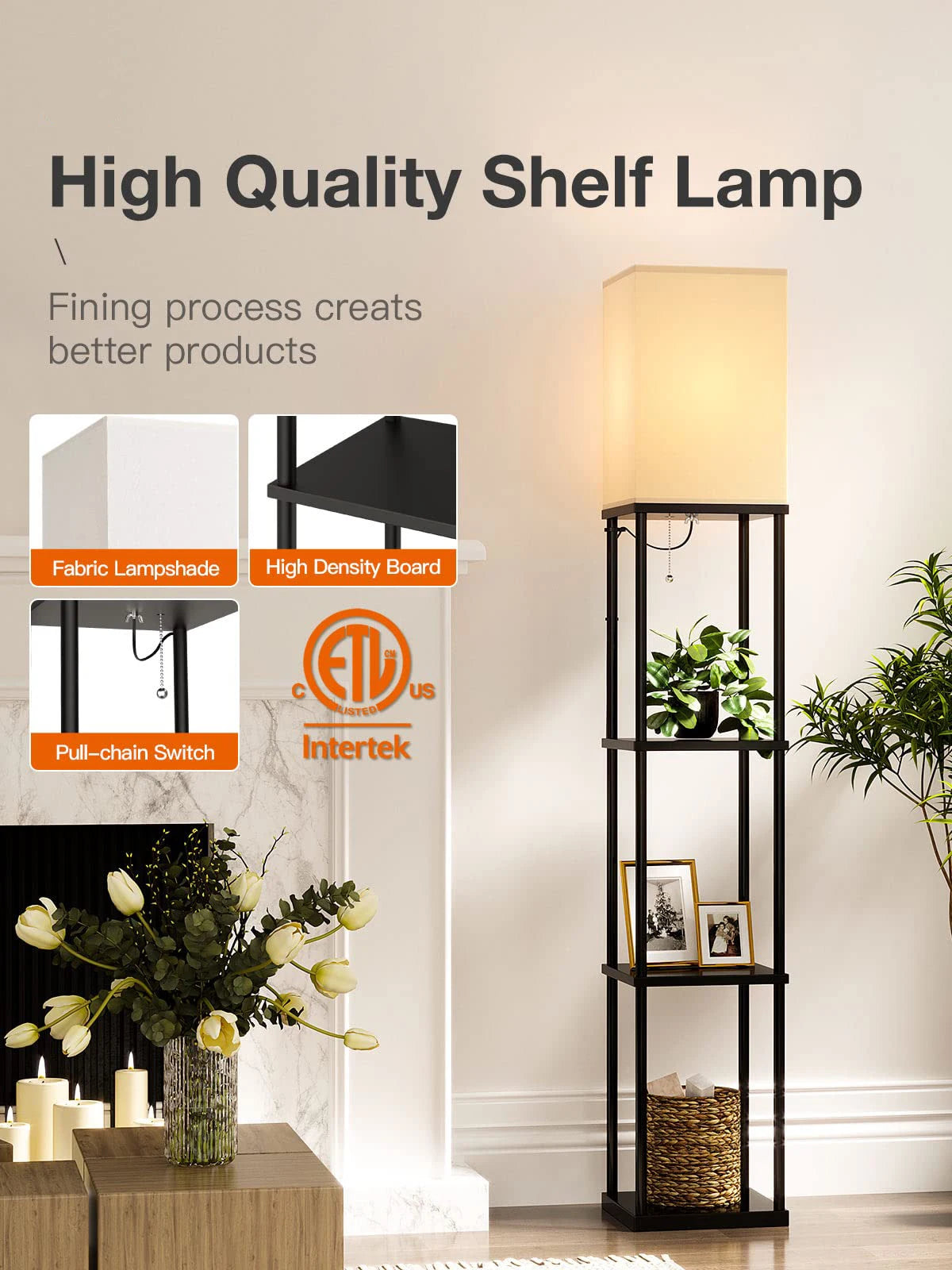 Modern Shelf Floor Lamp with Shade and LED Bulb Corner Display Lamps Shelves for Living Room Bedroom Office Black    Home Decor Supply | Online Retail | ShoreShopper.com