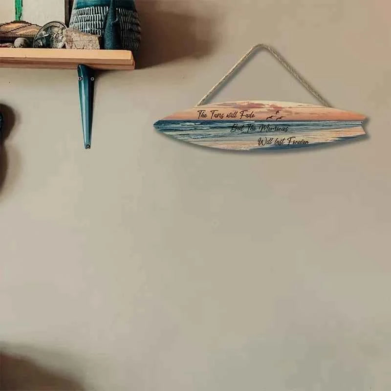Beach Style Surfboard Wall Decor - Tropical Seascape Art on Wood-Like Material - Lightfast Design for Indoor/Outdoor Use