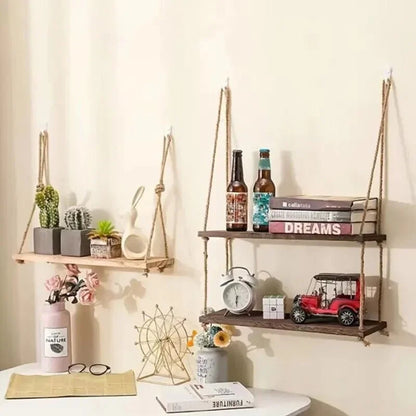 1PC 1/2/3-tier Wooden Floating Shelves for Wall Plant Flower  Hanging Rope Storager Wall Shelf Kitchen Storage    Home Decor Supply | Online Retail | ShoreShopper.com