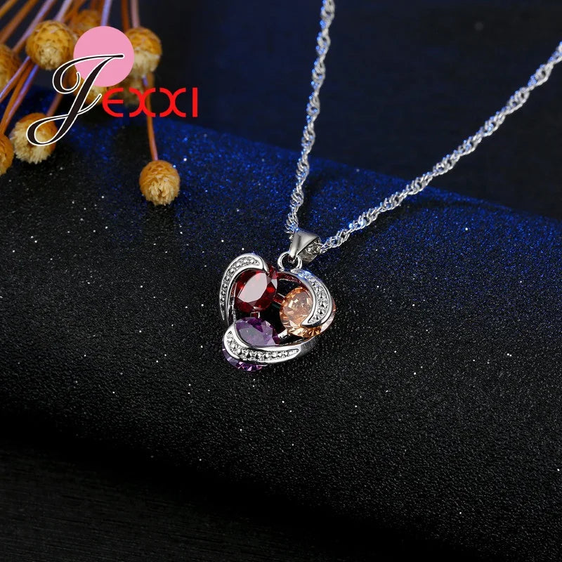 Colorful Crystal Jewelry Set for Female Girls 925 Sterling Silver Pendant Necklaces Earrings Set Women Wedding Accessorie    Home Decor Supply | Online Retail | ShoreShopper.com