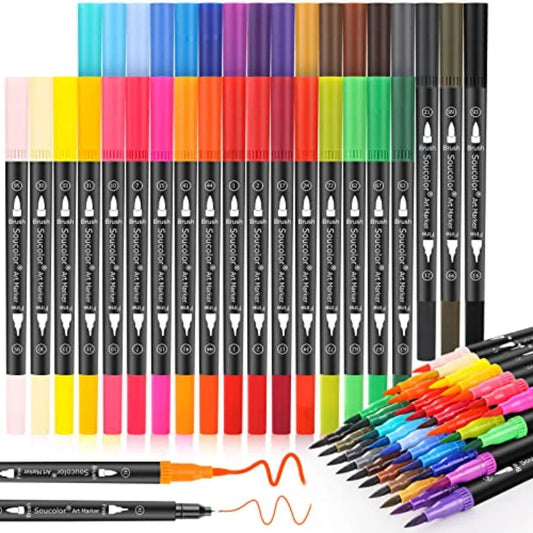 Art Brush Markers Pens for Adult Coloring Books School Supplies for Teens 34 Colors Numbered Dual Tip Brush and Fine Point Draw    Home Decor Supply | Online Retail | ShoreShopper.com