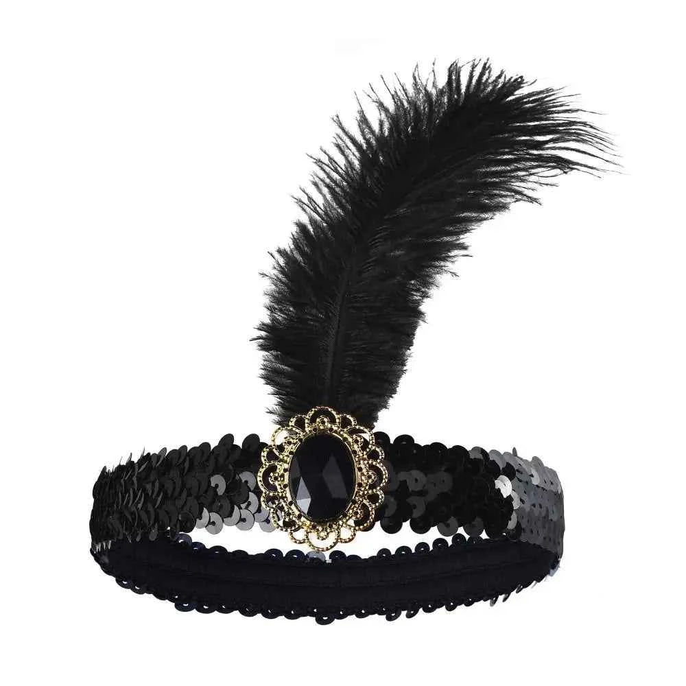 Hair Accessories Feather Headwear Tassel Makeup Party Cosplay Dress Headwear Black Diamond Masquerade Hair Band