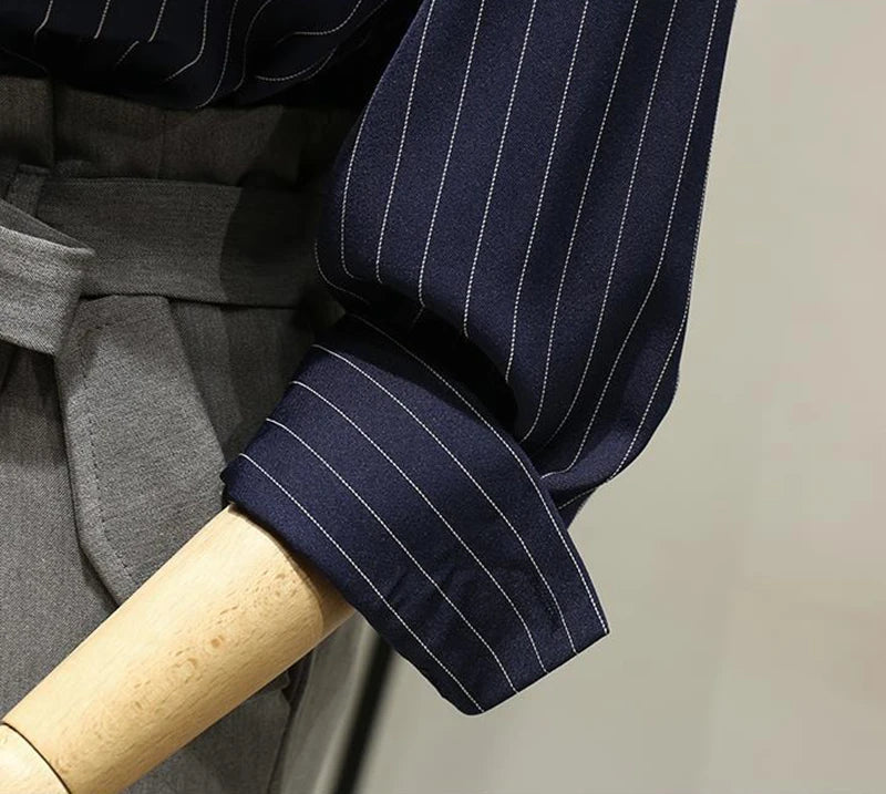 Striped Shirt Women Summer Vintage Chic Loose Long Sleeve Top Y2K Office Ladies Fashion Casual Turn Down Collar All Match Blouse    Your Coastal Marketplace | Shoreshopper.com