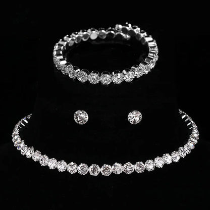 Luxury Round Crystal Jewelry Set for Women Charm Silver Color Bracelet Stud Earring Zircon Chain Necklace Wedding Party Jewelry    Home Decor Supply | Online Retail | ShoreShopper.com