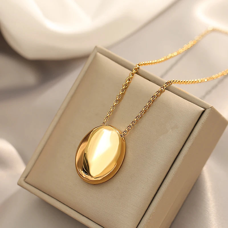 European and American Oval Pendant stainless steel Gold Color Long Necklace Fashion Jewelry Accessories Sweater Chian For Womens    Home Decor Supply | Online Retail | ShoreShopper.com