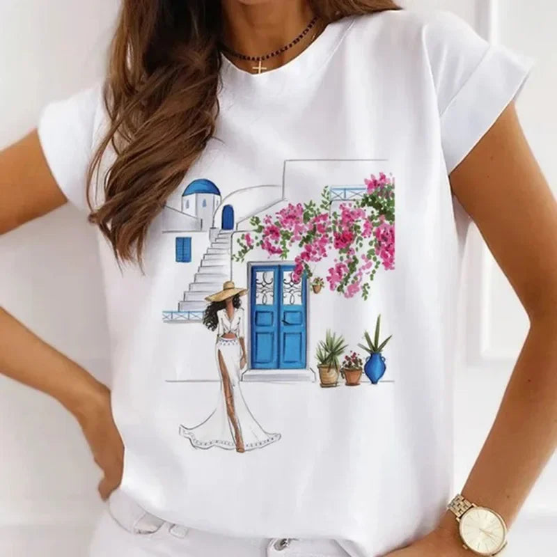 Paris Tower Print Short Sleeve Casual Women's Round Collar T-shirt Graphic T Shirts  Shirts for Women Clothes Oversized T Shirt    Home Decor Supply | Online Retail | ShoreShopper.com